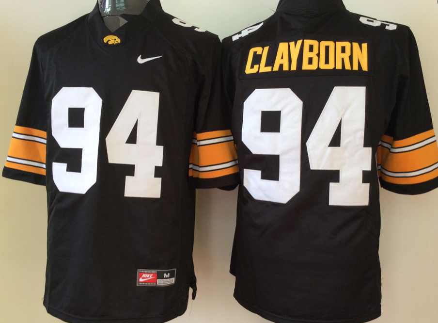 NCAA Men Iowa Hawkeyes Black #94 clayborn->ncaa teams->NCAA Jersey